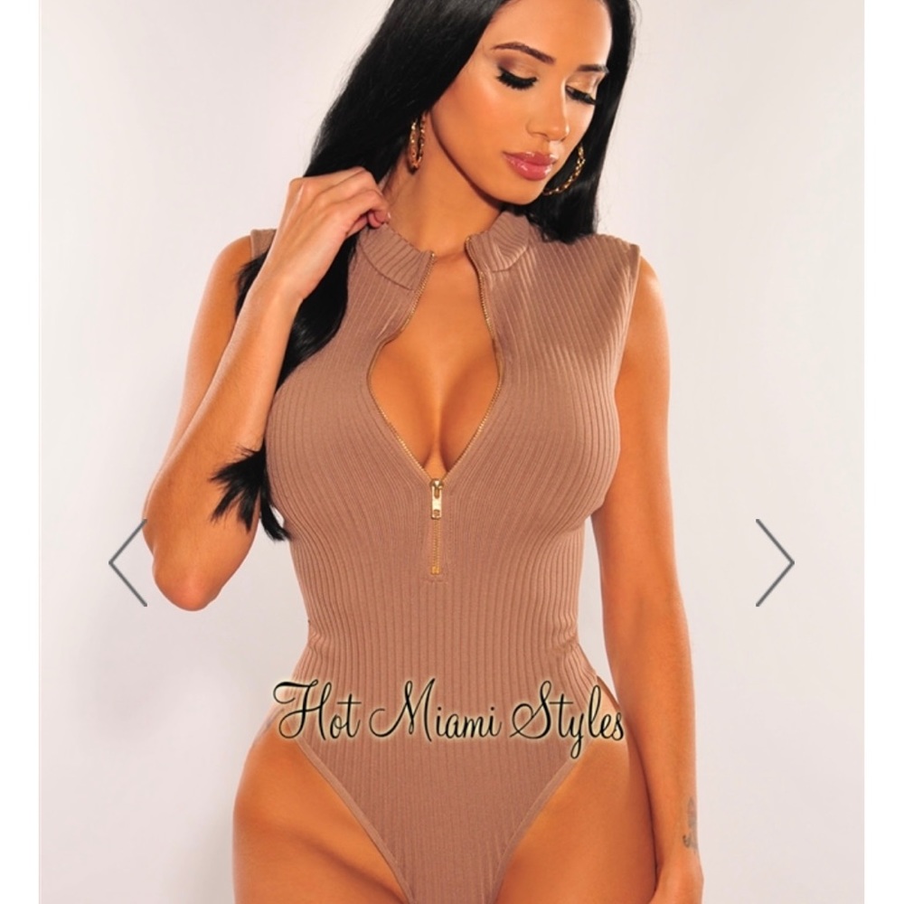 Mocha mock neck bodysuit